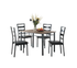 IF-1057 Dining Set, Table + 4 Chairs, 46" Brown Reclaimed Table Top, Upholstered Seats, Black Metal Frame