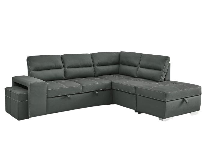 TUS 1225 Sectional Sofa, 94" Wide, Pull-Out Bed, Dark Grey, Air Suede Fabric, Reversible Chaise, Lift Top Storage