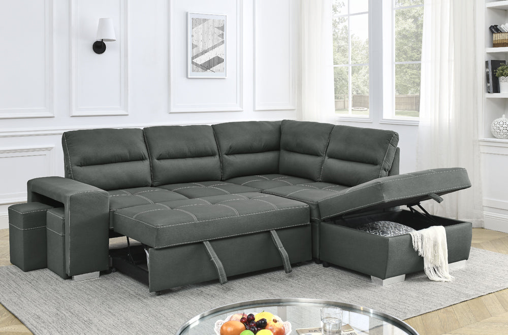 Sectional Sofa with Pull-Out Bed in Dark Grey Fabric - TUS 1225