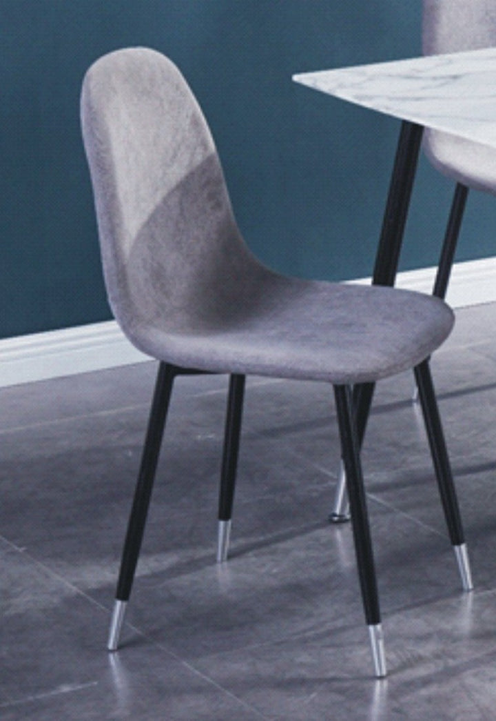 C-1582 Dining Chair, Grey, Fabric Seat and Back, Black Legs, Silver Tips