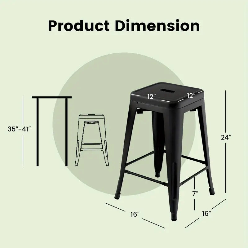 JL Metal Barstool, Black, Matte Finish, 24" High, Stackable, Sold Each