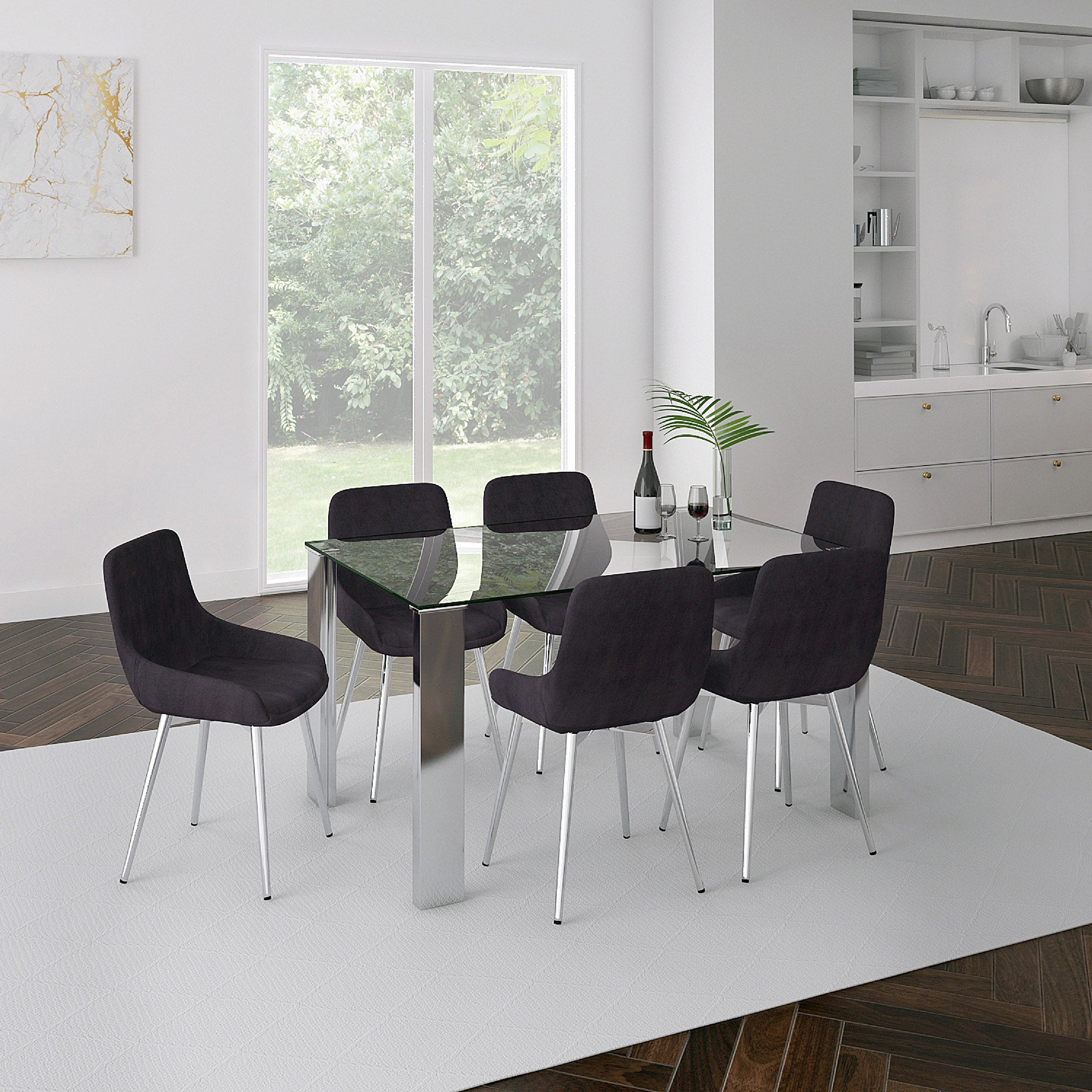 Frankfurt Dining Table, 55" , Glass Top, Rectangular, Stainless Steel Wrapped Base