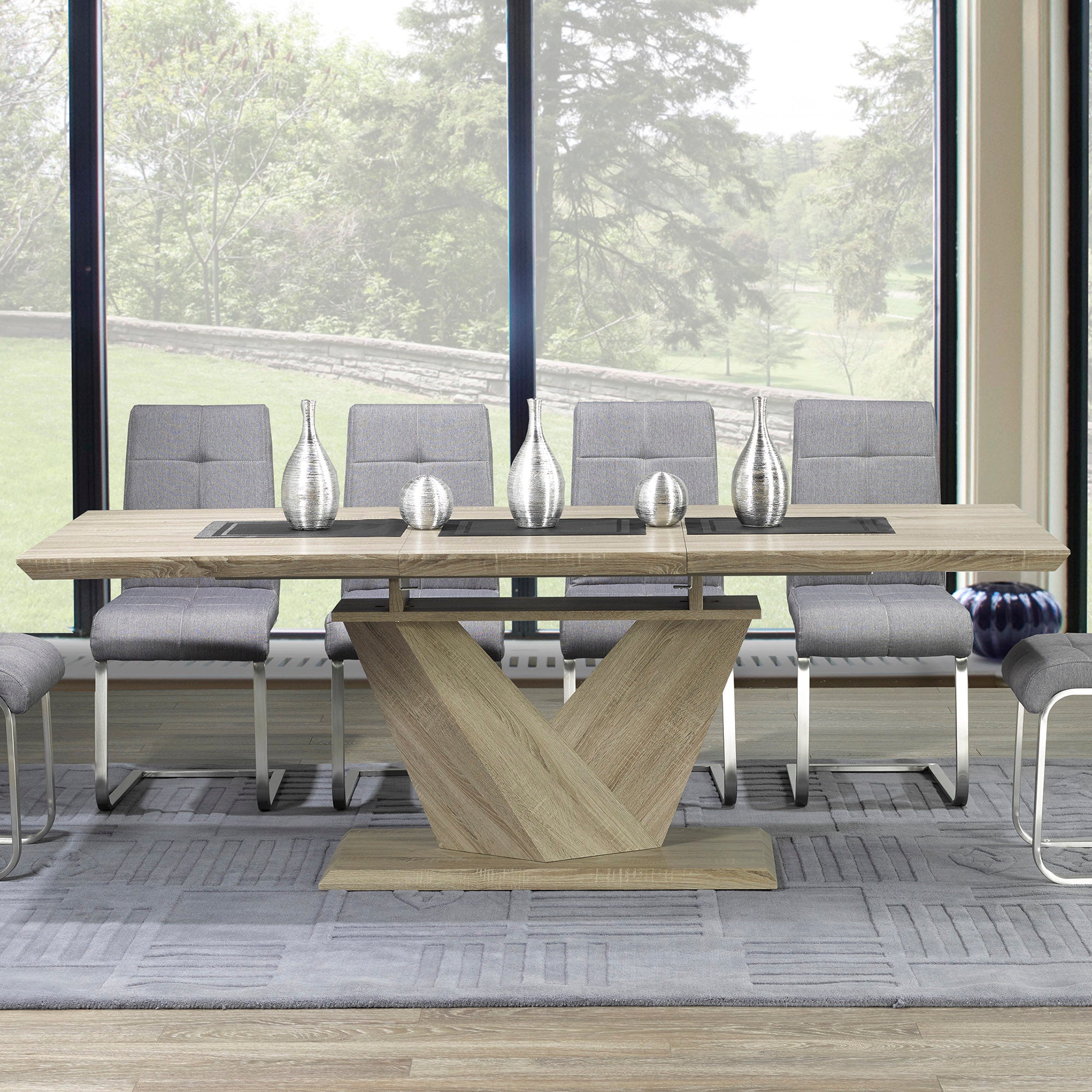 Eclipse Dining Table with Extension, 63"-87" in Washed Oak