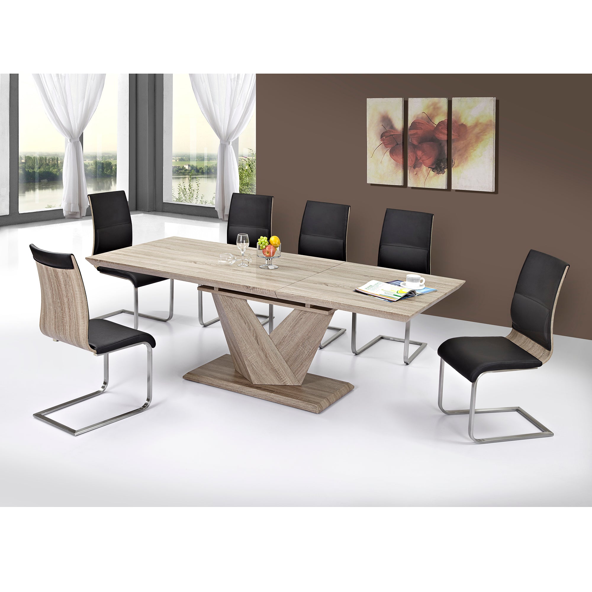 Eclipse Dining Table with Extension, 63"-87" in Washed Oak