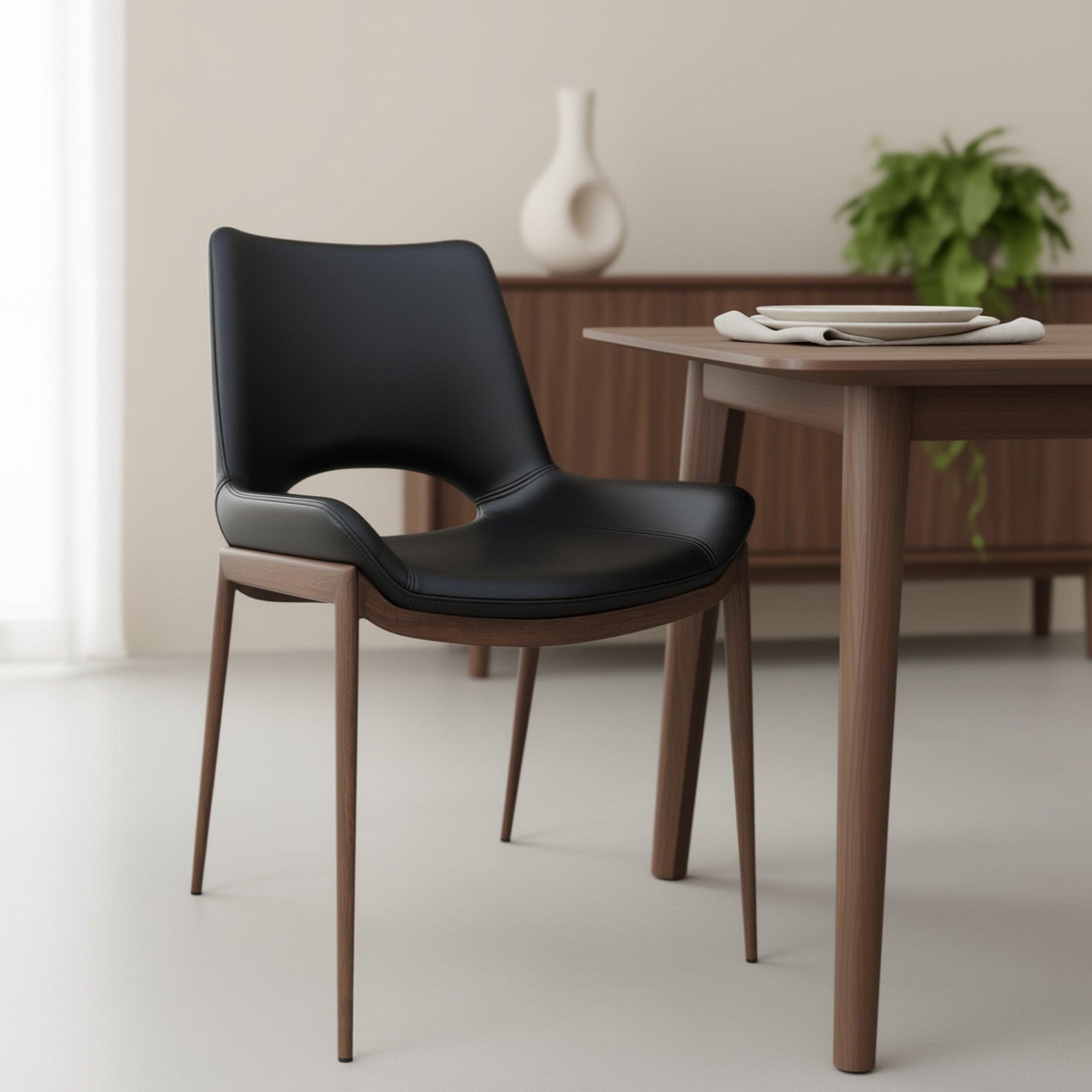 ICONA-DINING CHAIR-BLACK - WALNUT 6 Pcs
