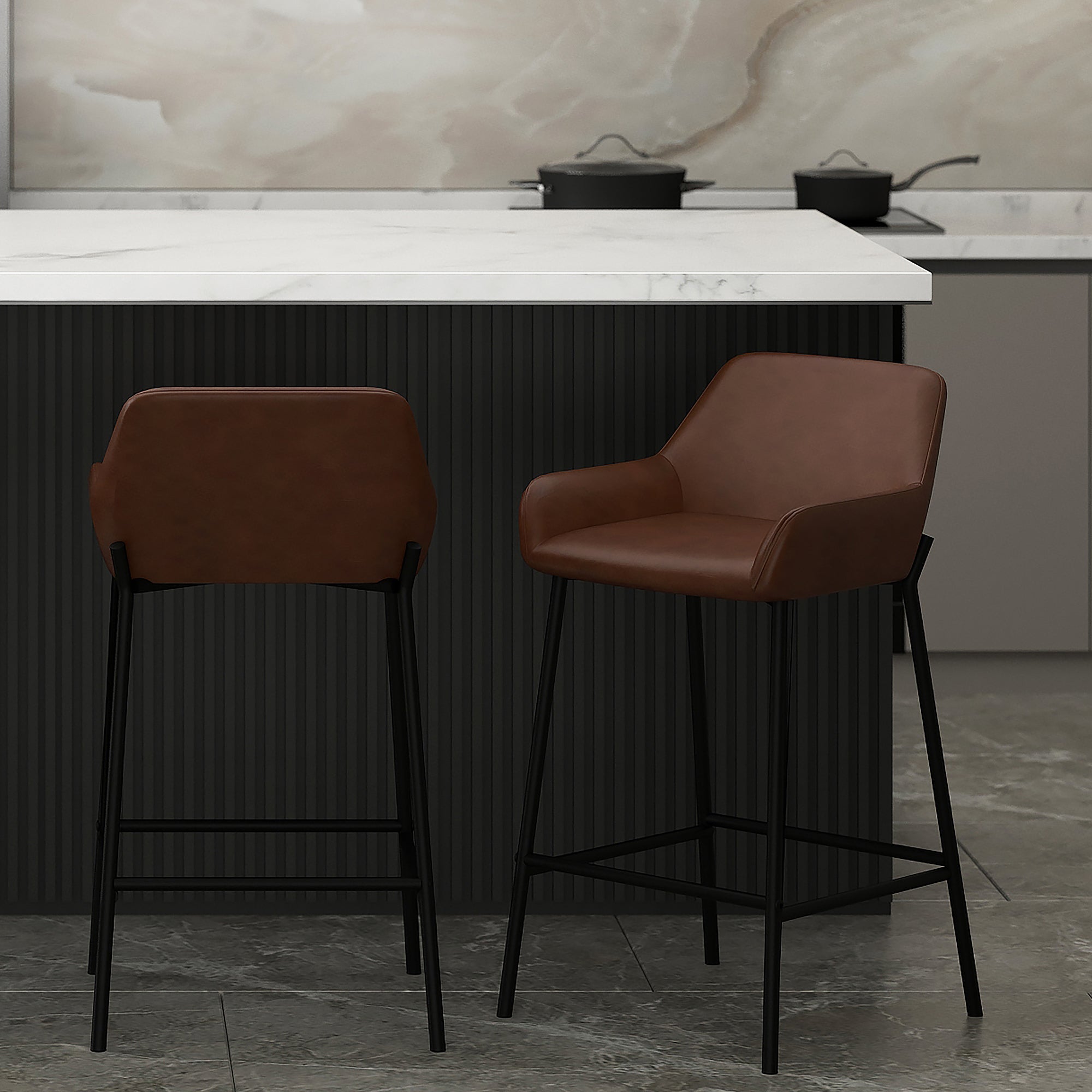 BAILY-26'' COUNTER STOOL-BROWN FAUX LEATHER  2 Pcs