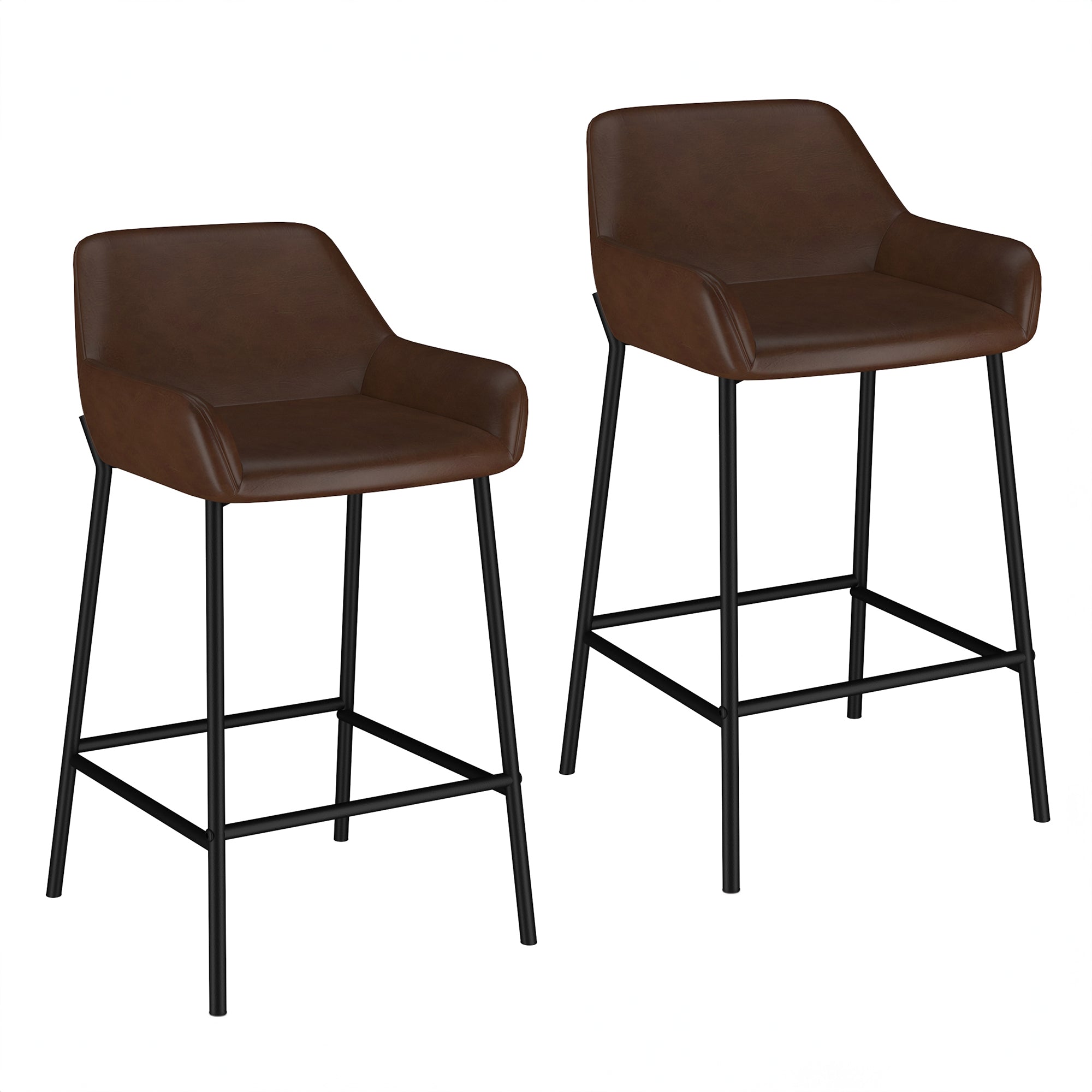 BAILY-26'' COUNTER STOOL-BROWN FAUX LEATHER  2 Pcs