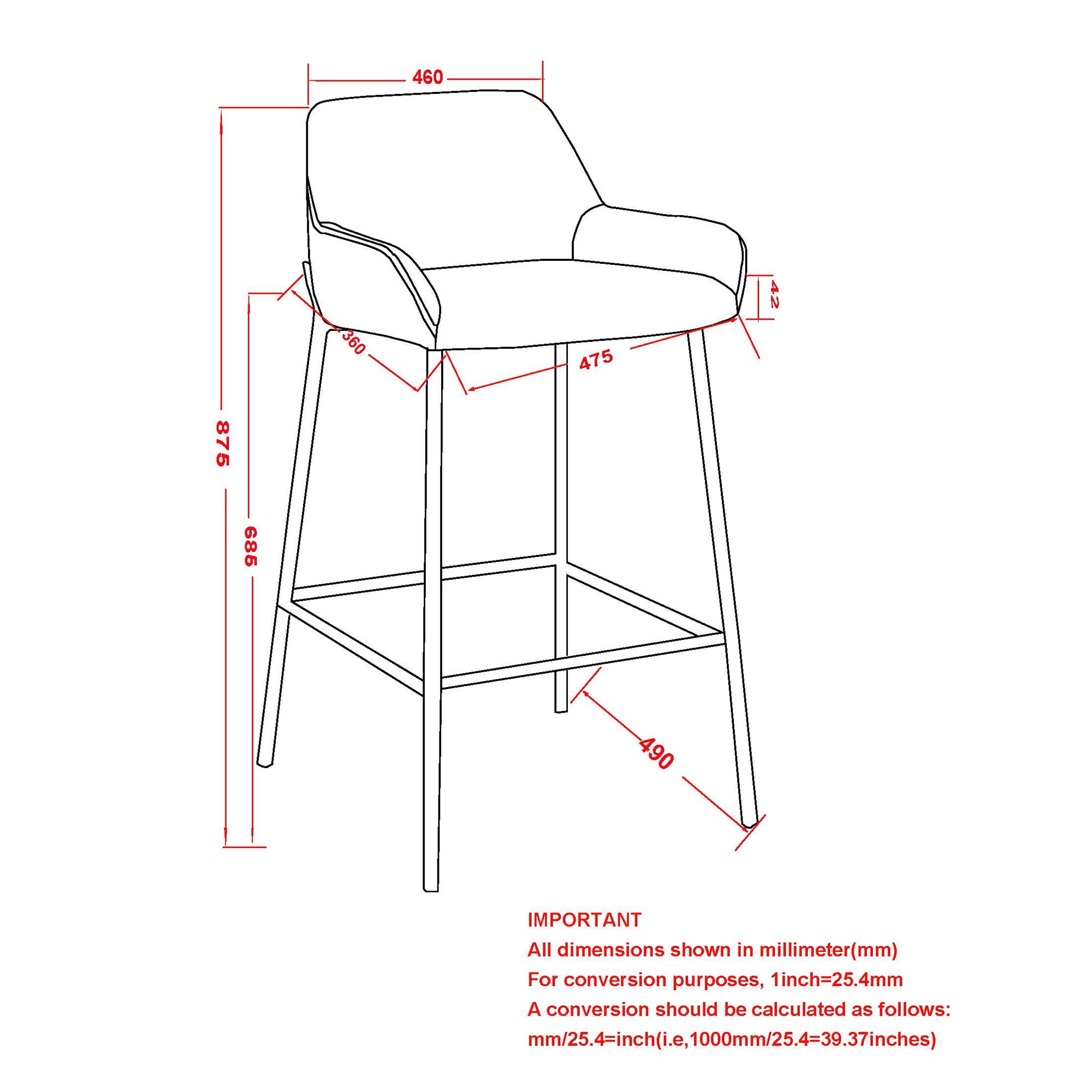 BAILY-26'' COUNTER STOOL-BROWN FAUX LEATHER  2 Pcs