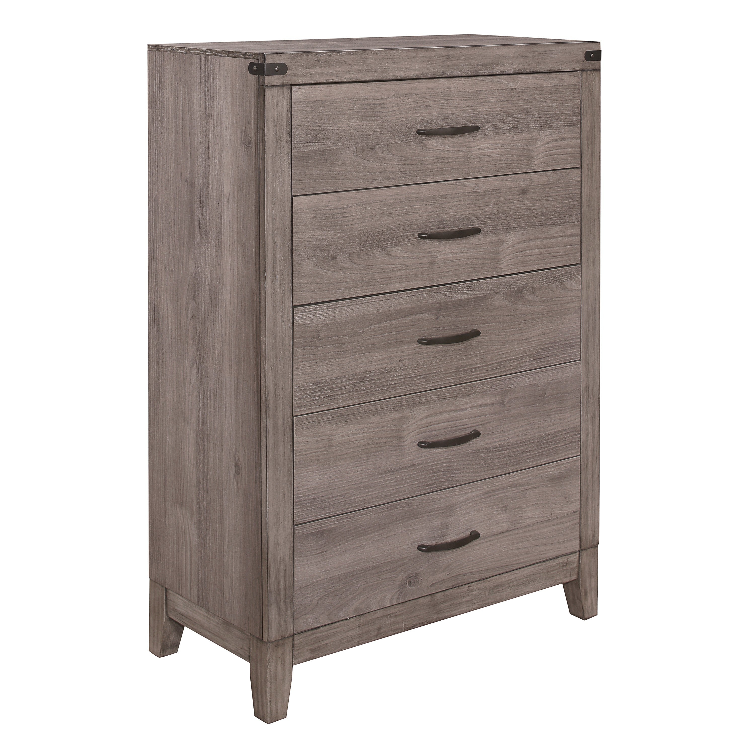 MZ-FREMONT Chest, 5 Drawer, Grey Finish, Black Handles