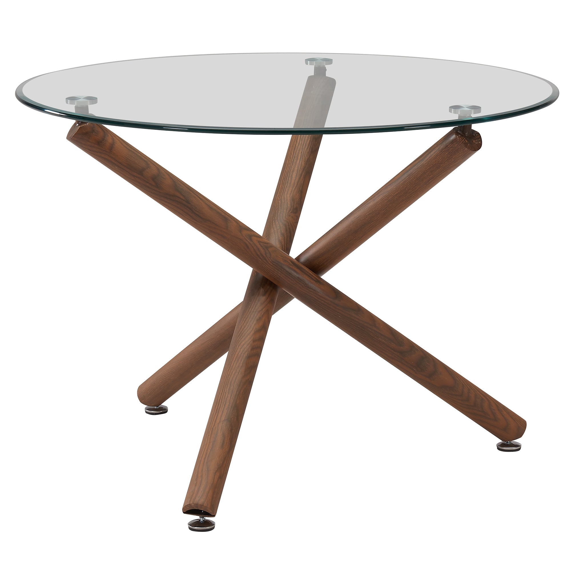 Rocca and Cora 5pc Dining Set, 40" Glass Top, Walnut Base, Table and Beige Chairs