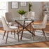 Rocca and Cora 5pc Dining Set, 40" Glass Top, Walnut Base, Table and Beige Chairs