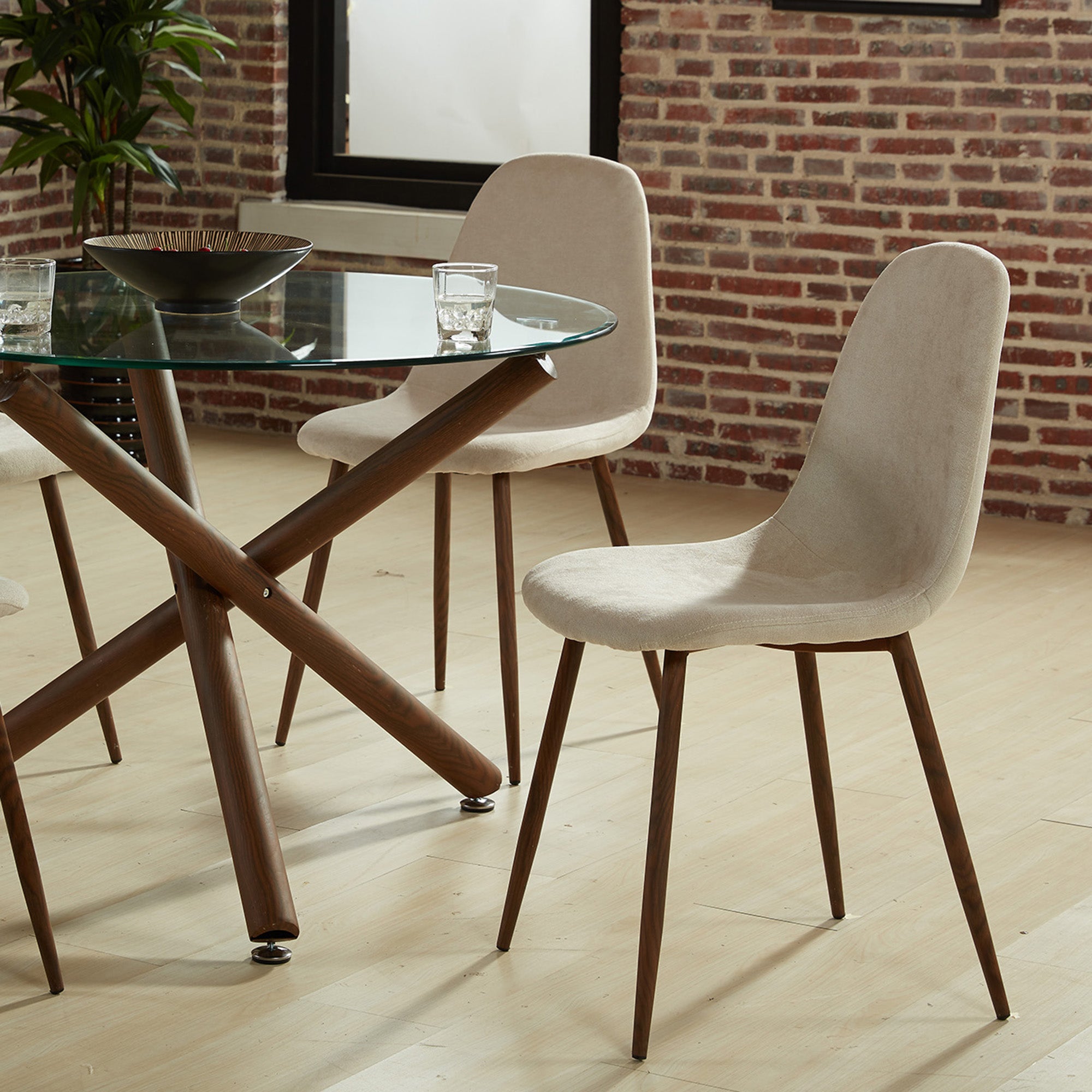 Rocca and Lyna 5pc Dining Set - Walnut Table and Beige Chairs