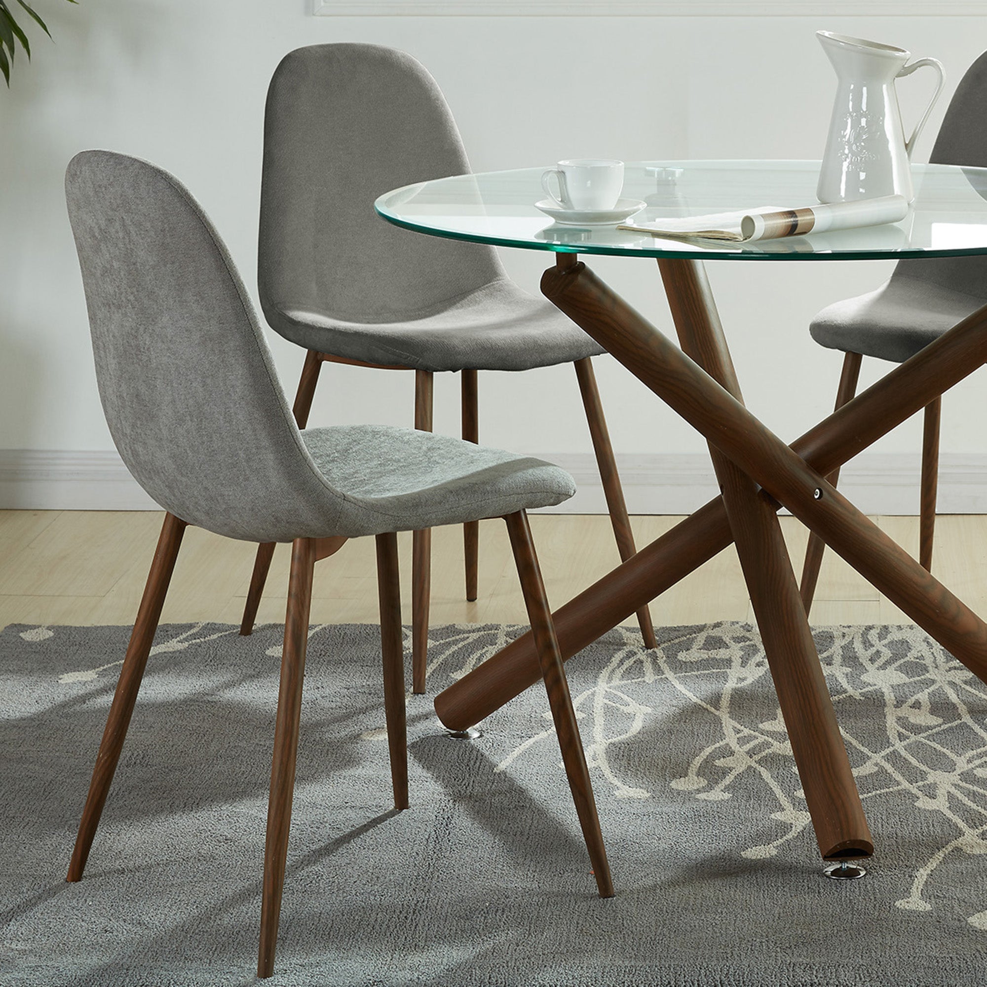 Rocca and Lyna 5pc Dining Set - Walnut Table and Grey Chairs