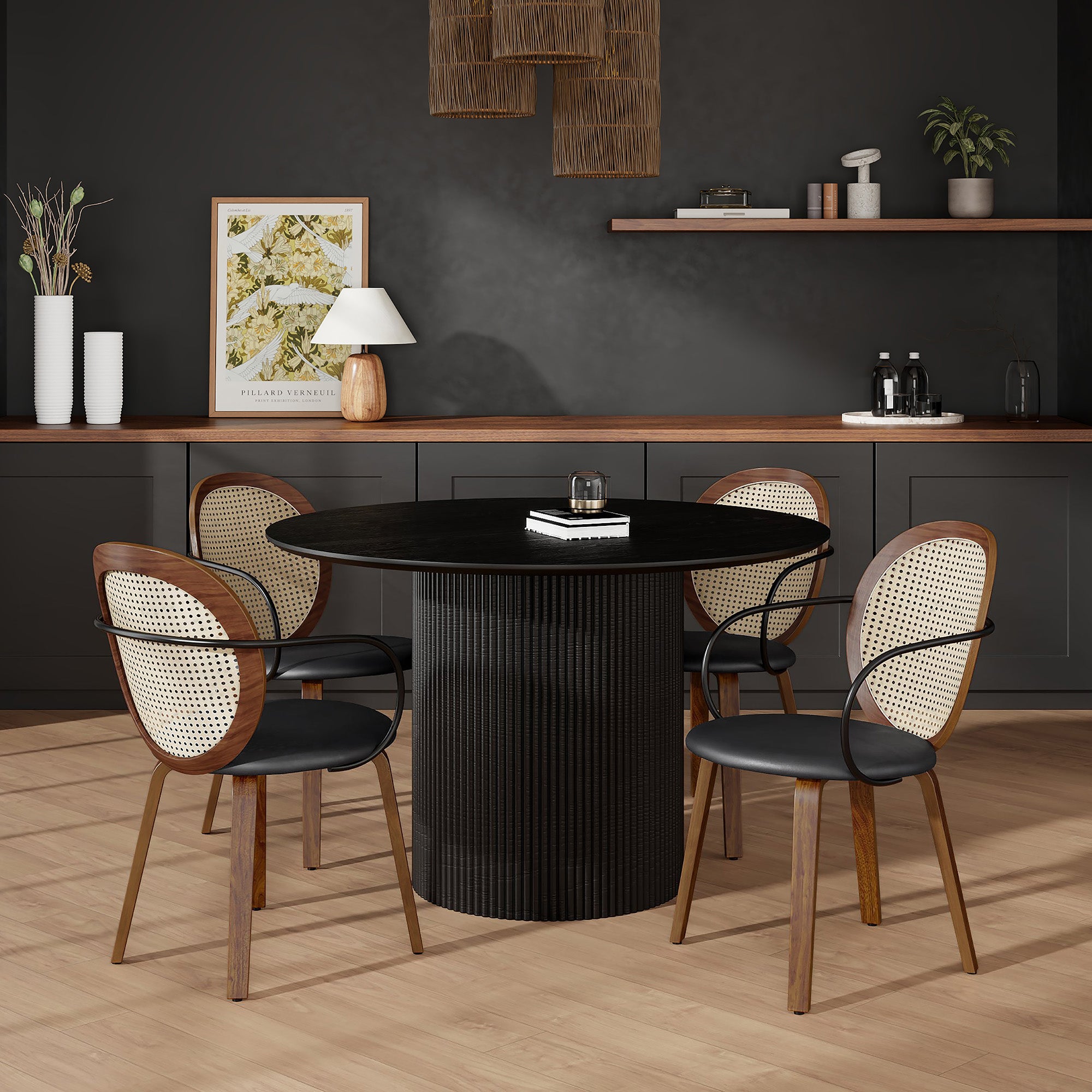 TOVAS RND BLK - ORIAS WAL-5PC DINING SET