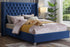 TUS-2380 Bed, Blue, Velvet, Button Tufted Headboard, Chrome Feet, Nailhead Accents