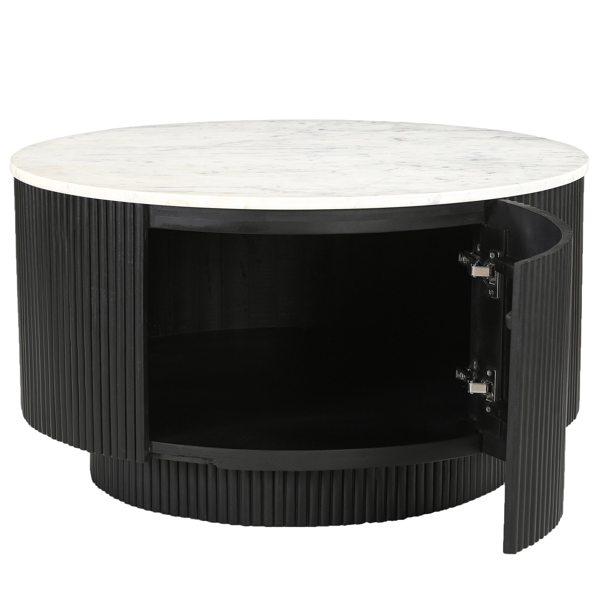 Reyna Round Coffee Table with Storage in Black and White, 31" Diameter