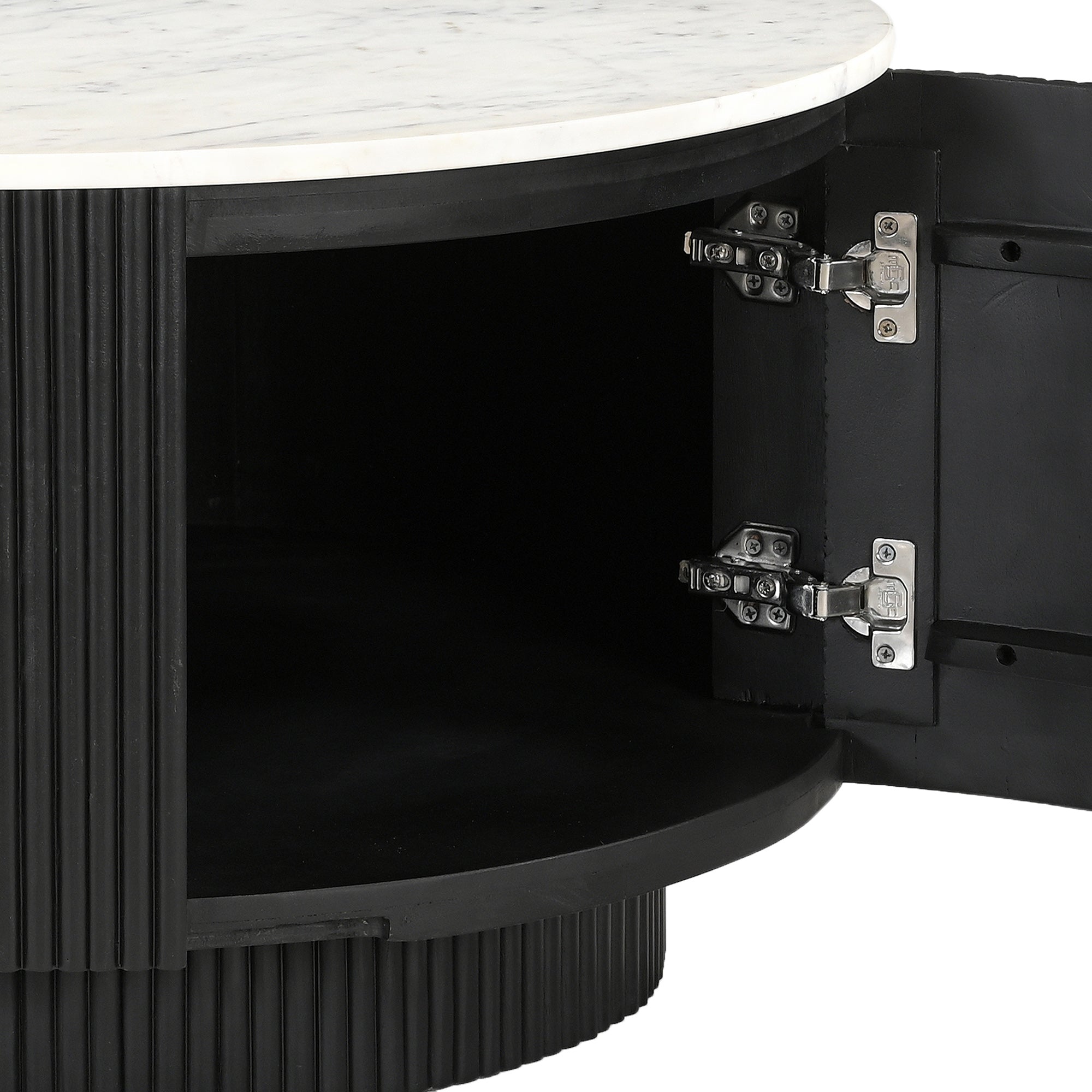 Reyna Round Coffee Table with Storage in Black and White, 31" Diameter