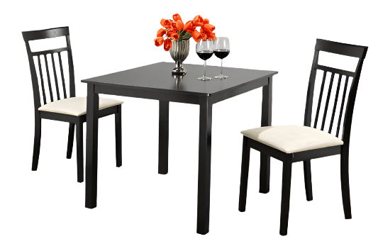 TUS 3105 Dining Set, 3Pc,  30" Dark Wood Table + 2 Chairs