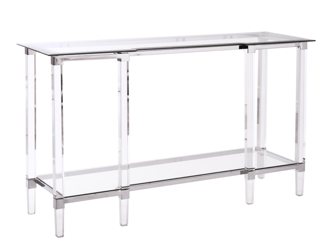 MZ-3656-05R Console Table, 2 Tier, Rectangular, Transparent Acrylic Frame, Modern Design, Glass Top