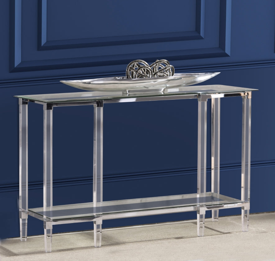 MZ-3656-05R Console Table, 2 Tier, Rectangular, Transparent Acrylic Frame, Modern Design, Glass Top