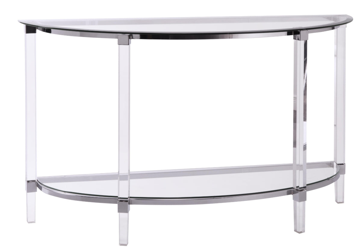 MZ-3656-05 Console Table, Half Moon Shape, Transparent Acrylic Frame, Modern Design, Glass Top