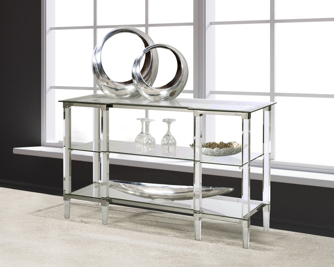 MZ-3656-14 Console Table, 3 Tier, Rectangular, Transparent Acrylic Frame, Modern Design, Glass Top