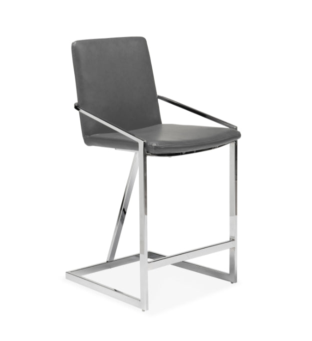 MN-3656 Barstool, Grey, Chrome, Faux Leather