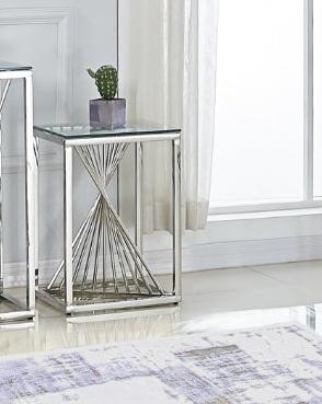 MZ-6872-02 Accent Table, Extra Modern, Glass Top, Chrome Base, Square