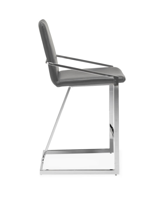 MN-3656 Barstool, Grey, Chrome, Faux Leather