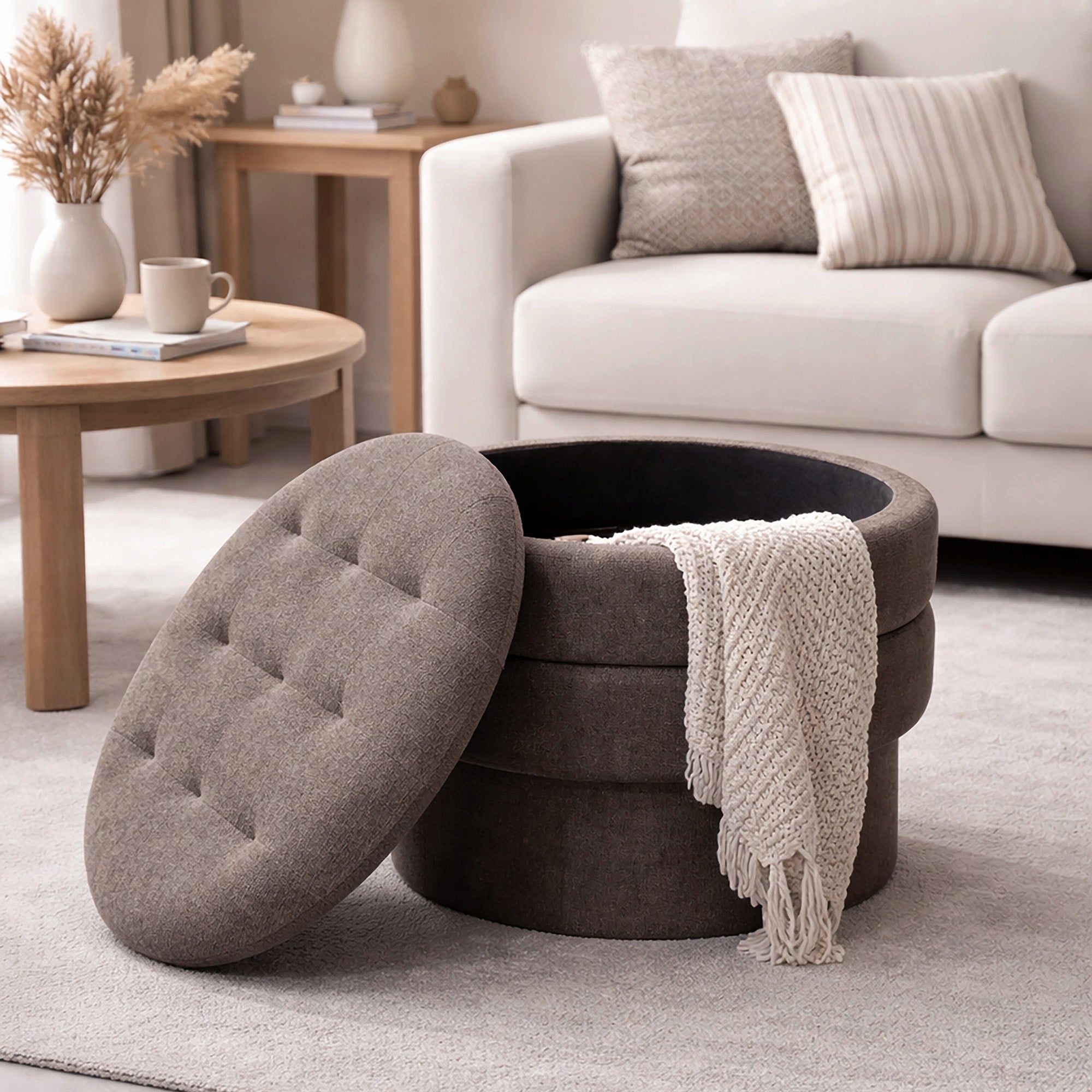 KEPLER-RND STORAGE OTTOMAN-WARM CHARCOAL