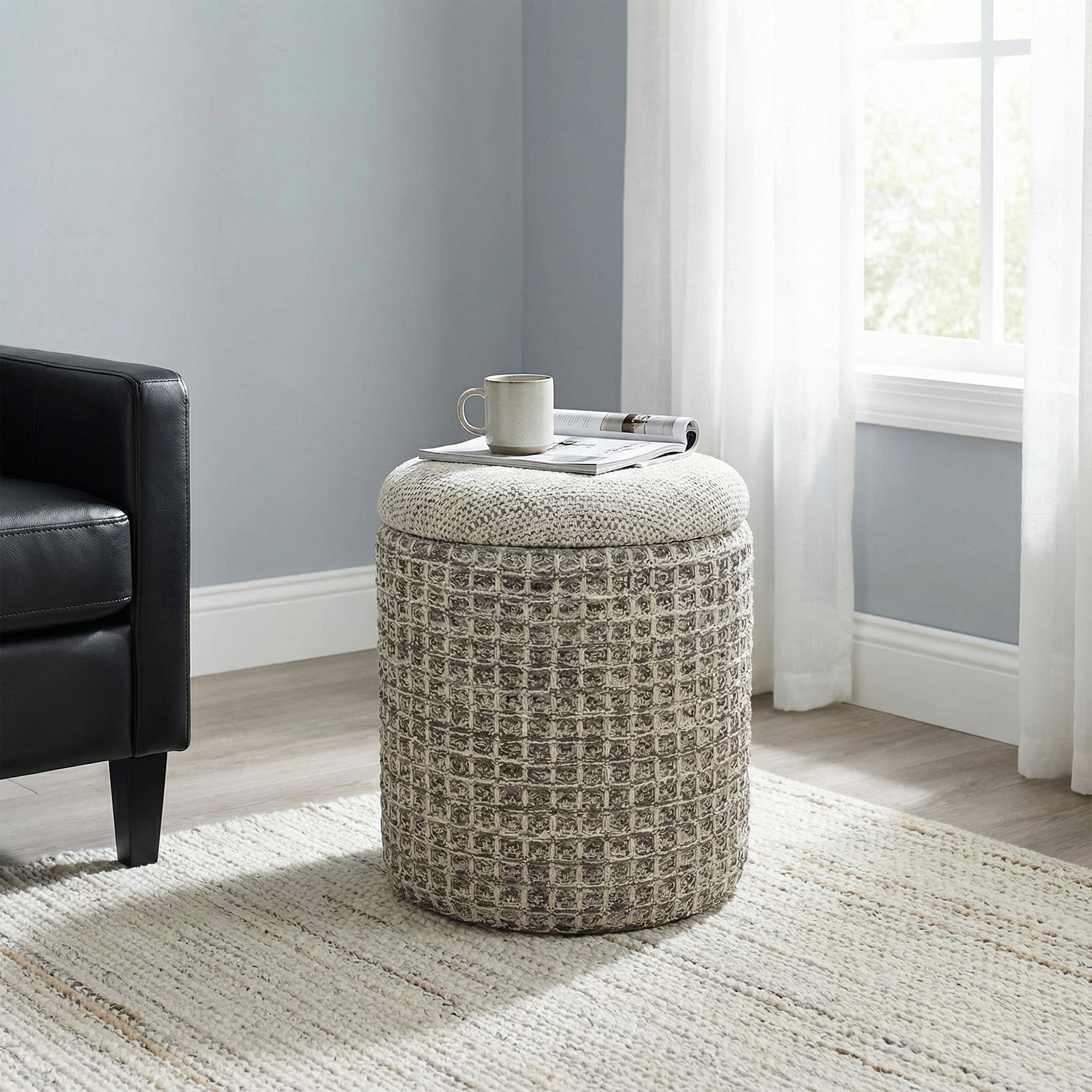 INDIGO-STORAGE OTTOMAN-BEIGE CHARCOAL