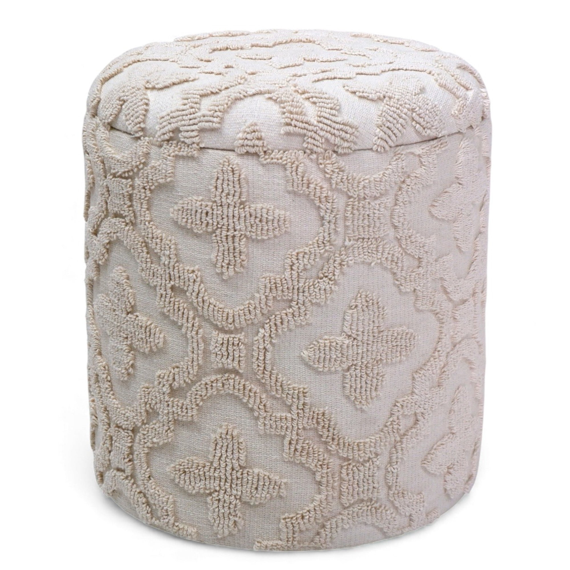 MAGNOLIA-ROUND STORAGE OTTOMAN-IVORY