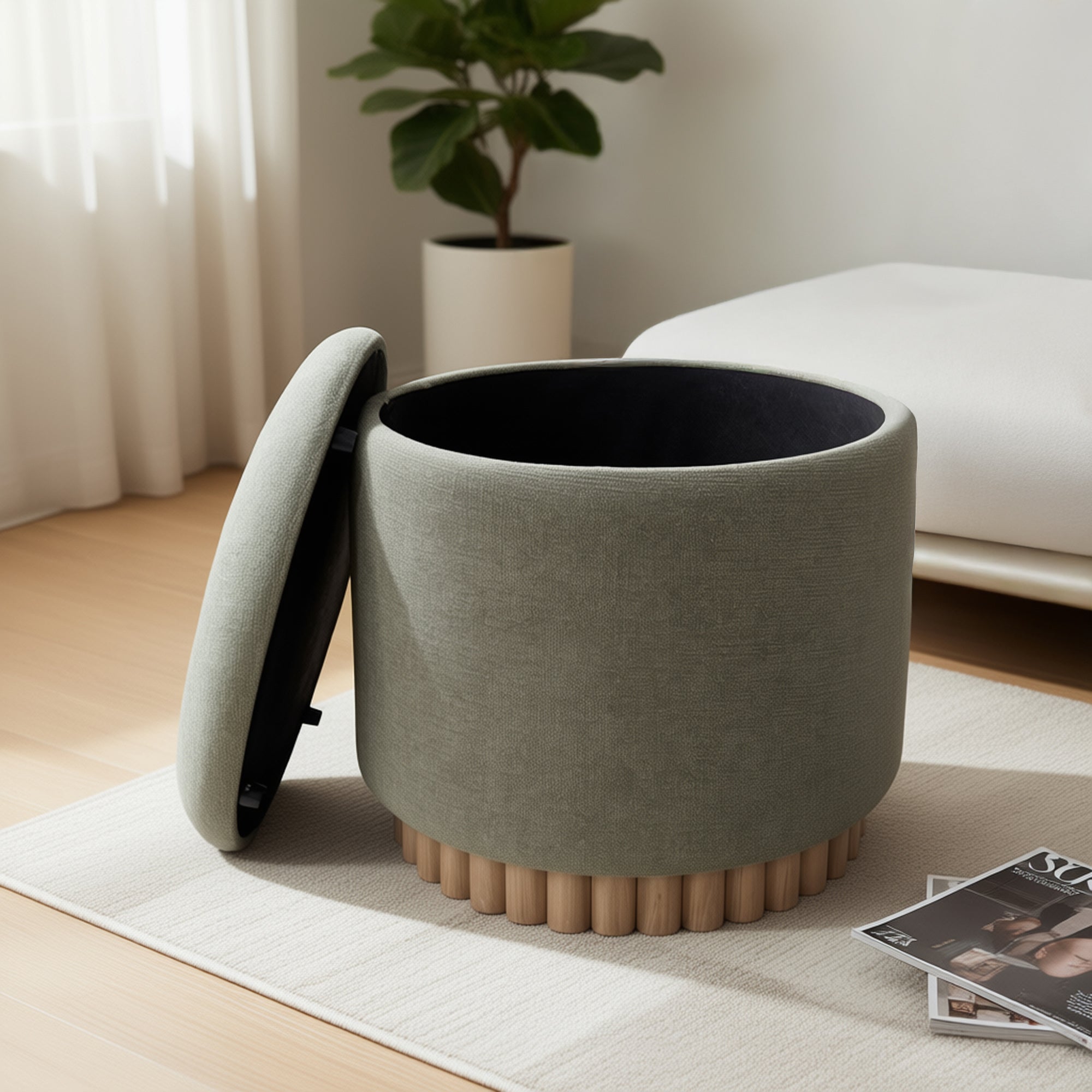 SADIE-ROUND STORAGE OTTOMAN-MOSS