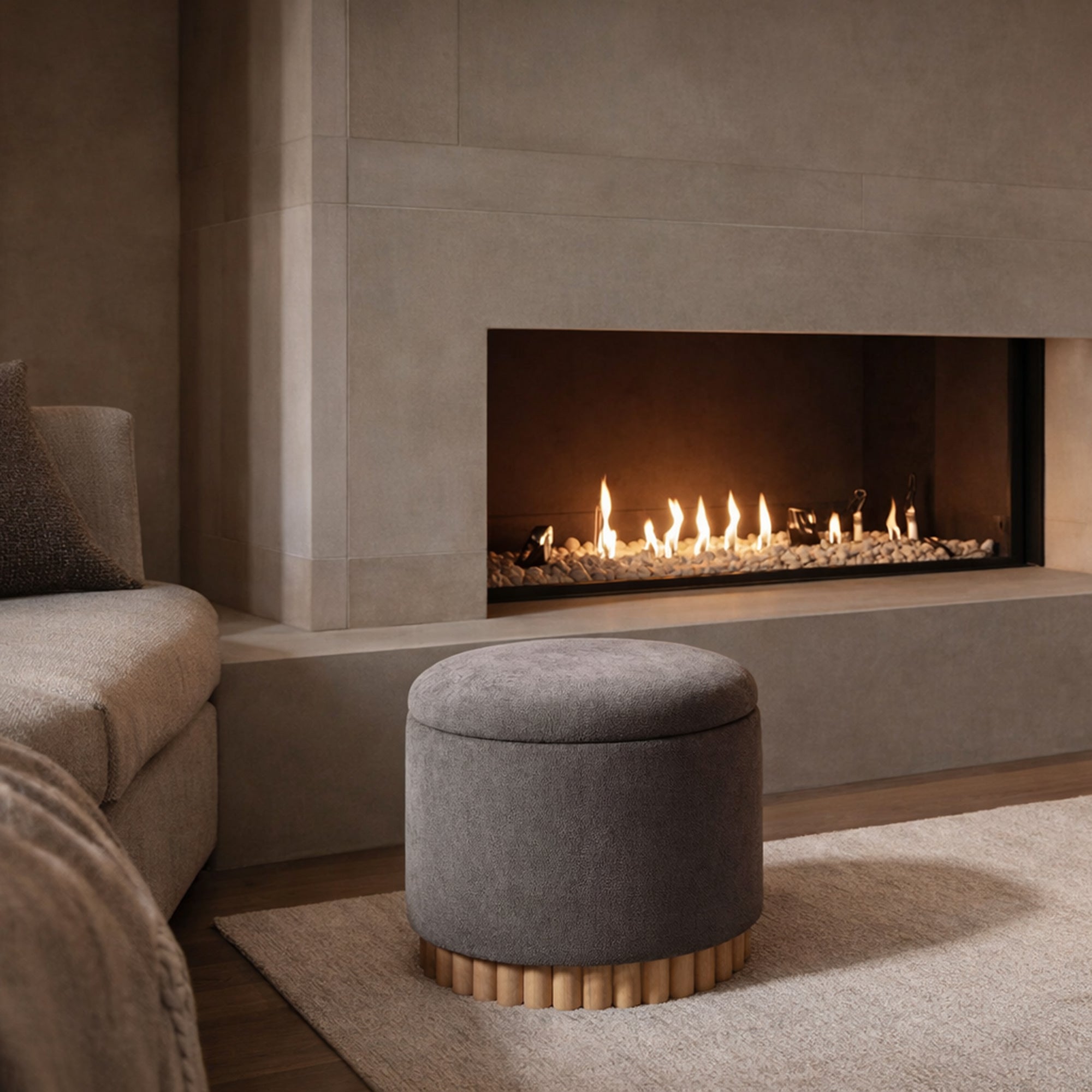 SADIE-RND STORAGE OTTOMAN-WARM CHARCOAL