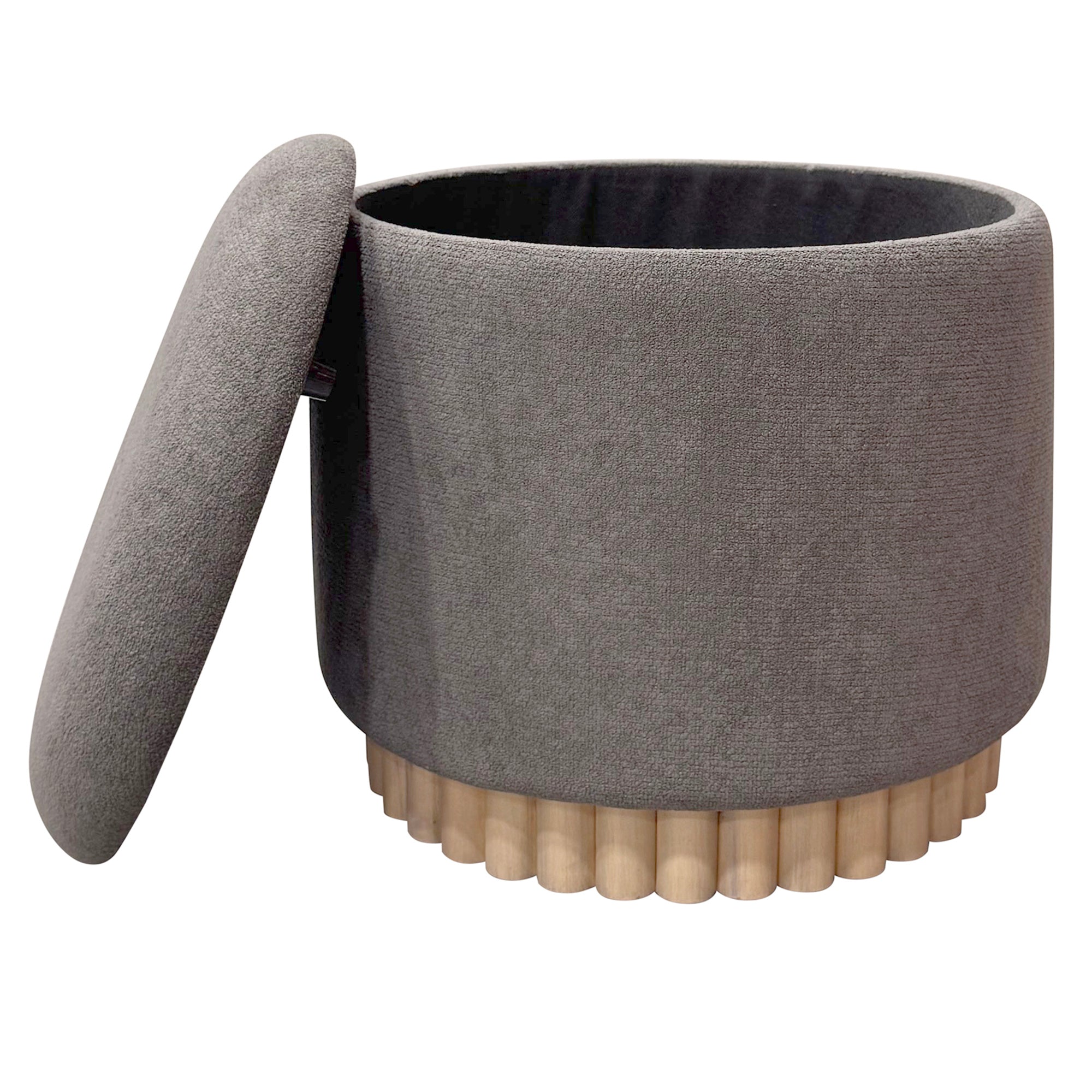 SADIE-RND STORAGE OTTOMAN-WARM CHARCOAL