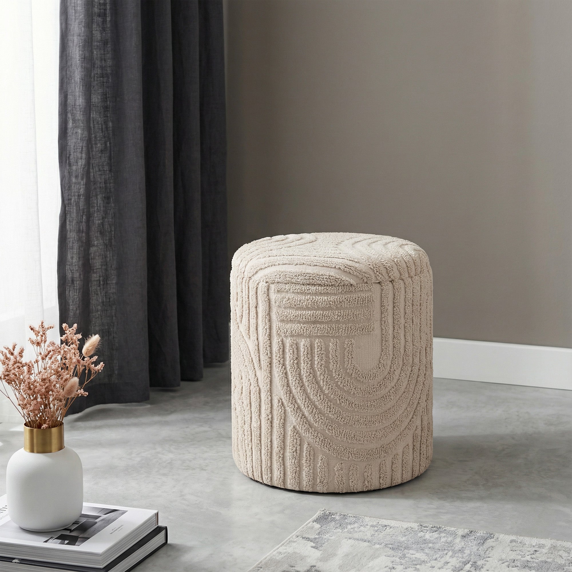 LULLU-ROUND STORAGE OTTOMAN-BEIGE