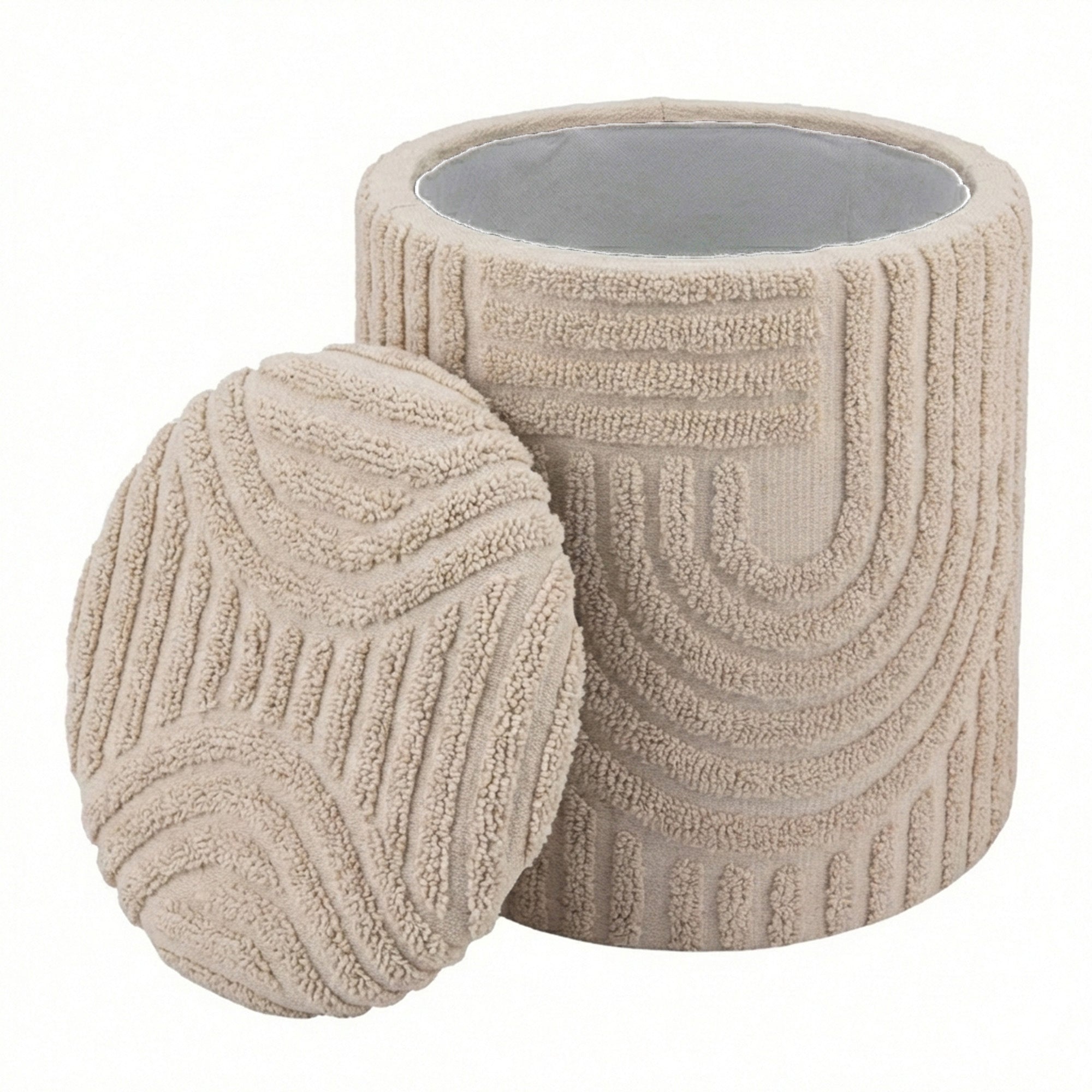 LULLU-ROUND STORAGE OTTOMAN-BEIGE