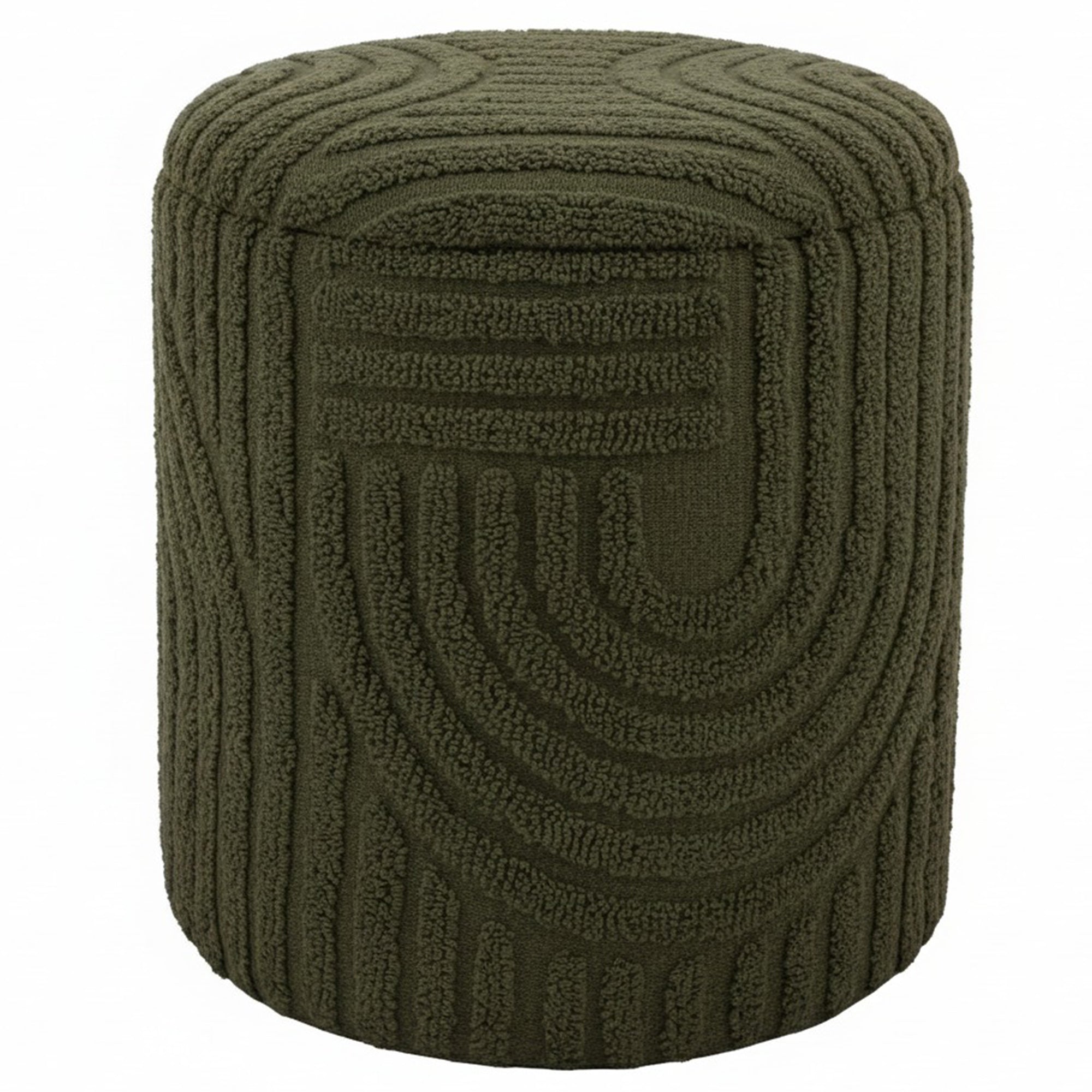 LULLU-ROUND STORAGE OTTOMAN-OLIVE GREEN
