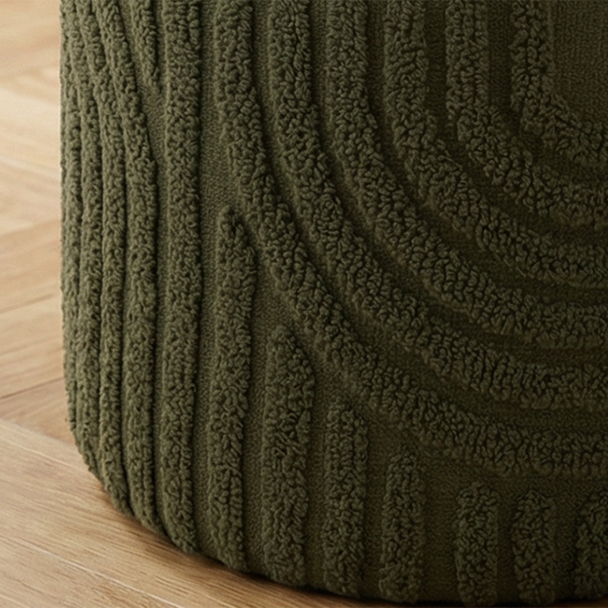 LULLU-ROUND STORAGE OTTOMAN-OLIVE GREEN