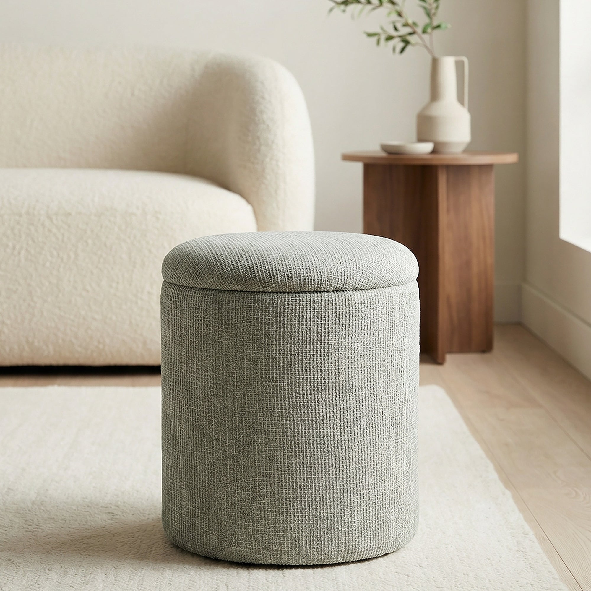 TWYLA-ROUND STORAGE OTTOMAN-SAGE