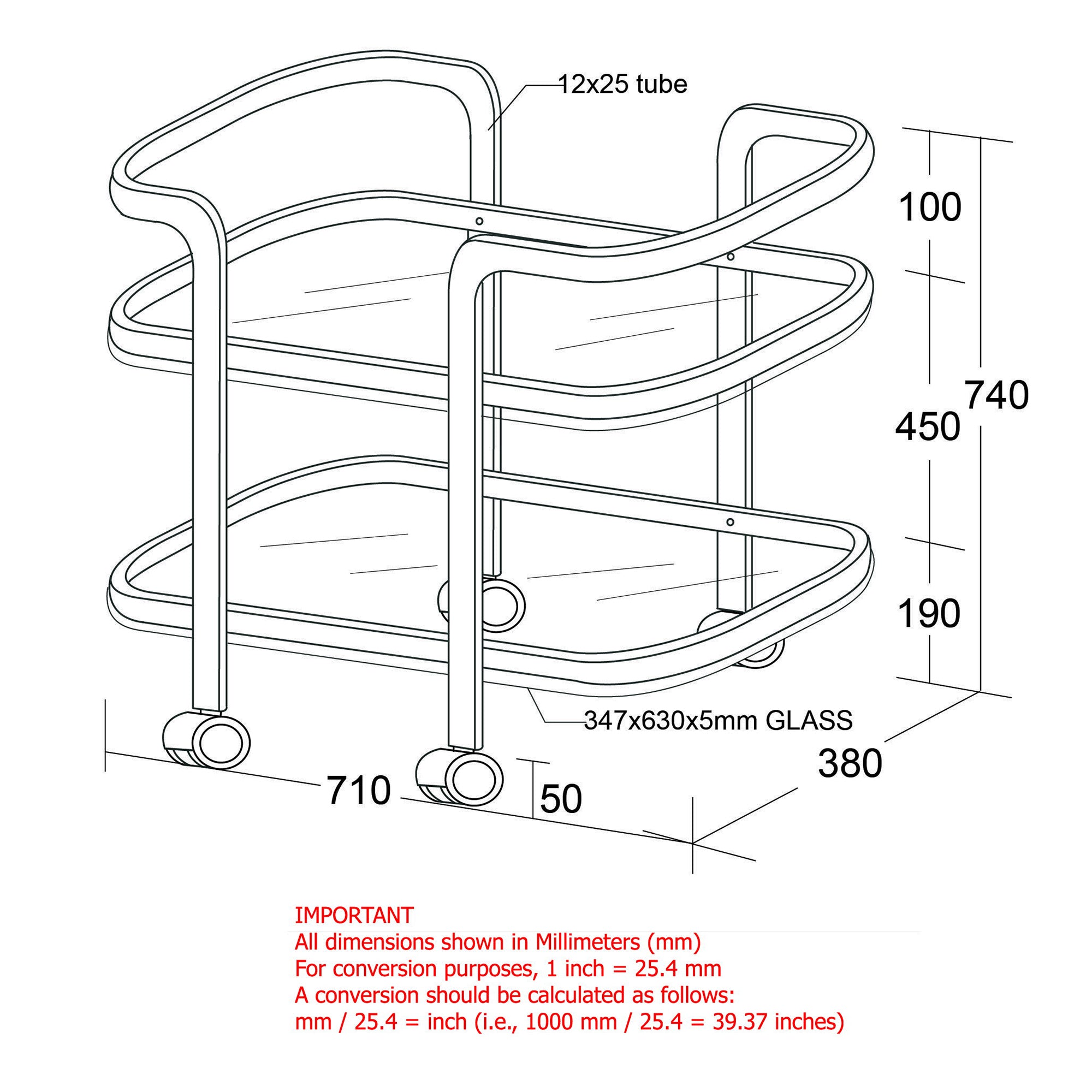 ZEDD-2-TIER BAR CART-CHROME