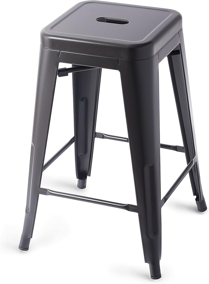 JL Metal Barstool, Black, Matte Finish, 24" High, Stackable, Sold Each