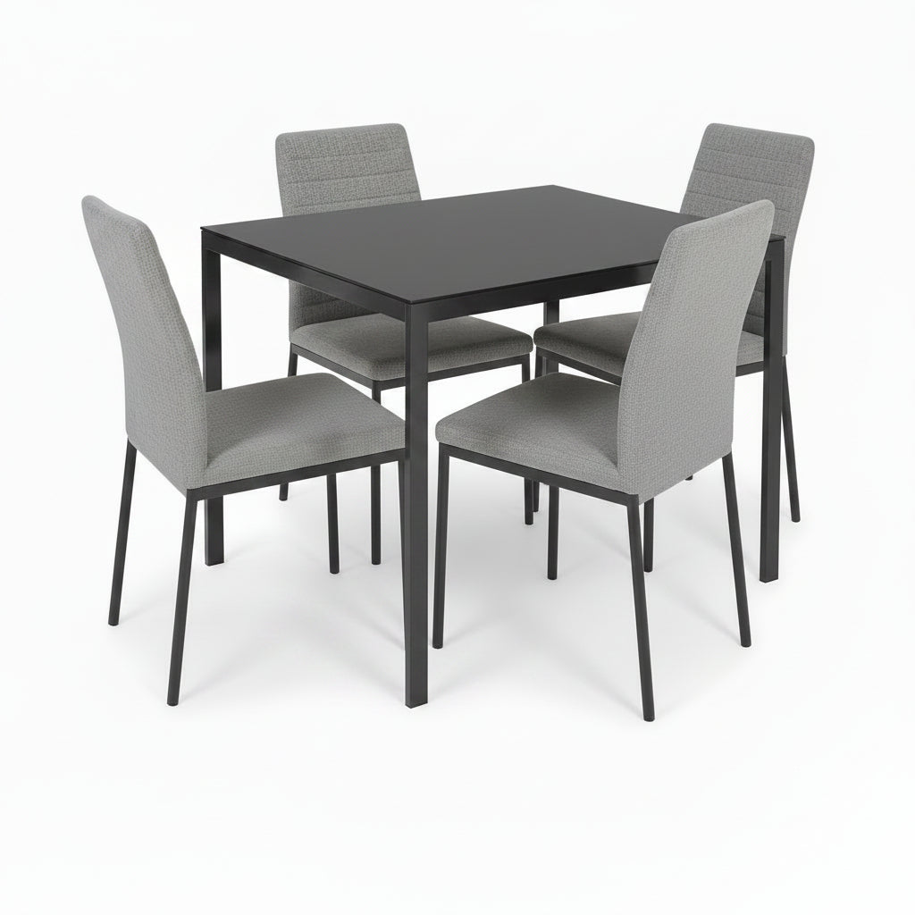 JL  0626BS Dining Table, Black Glass Top, Black Metal Frame, 30" x 30"