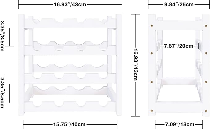 JL Wine Rack, White, Free Standing, 4 Layer