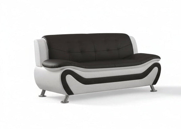 BOL "AUCKLAND" Sofa, Black + White, Faux Leather, Chrome Legs