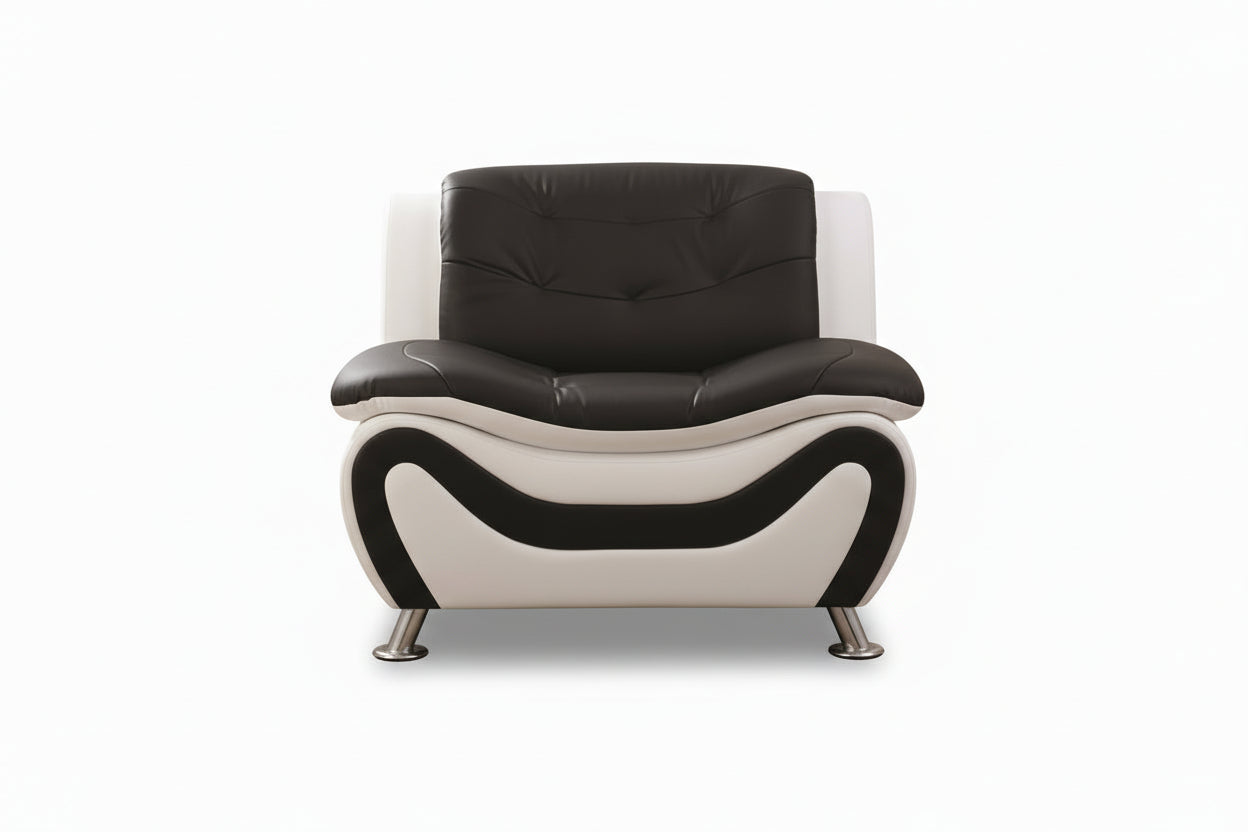 BOL "AUCKLAND" Armchair, Black + White, Faux Leather, Chrome Legs
