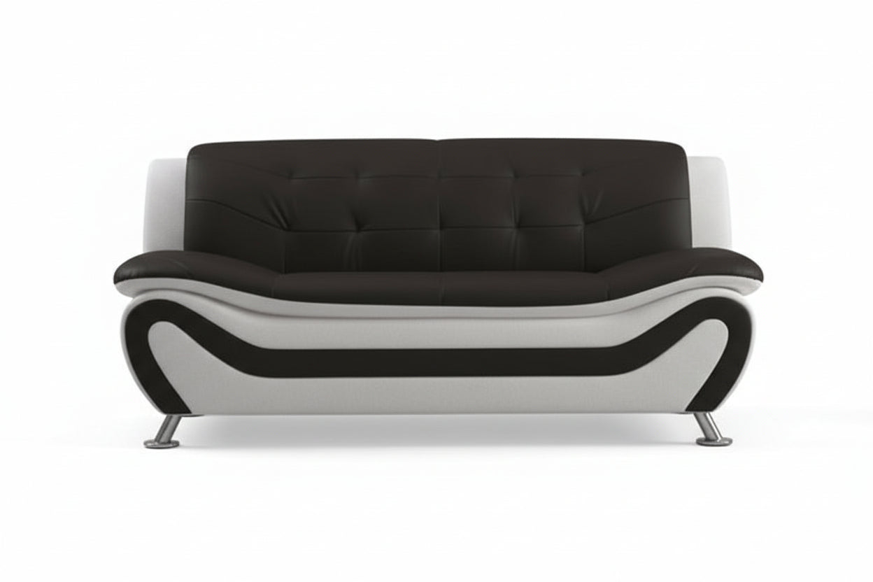 BOL "AUCKLAND" Sofa, Black + White, Faux Leather, Chrome Legs