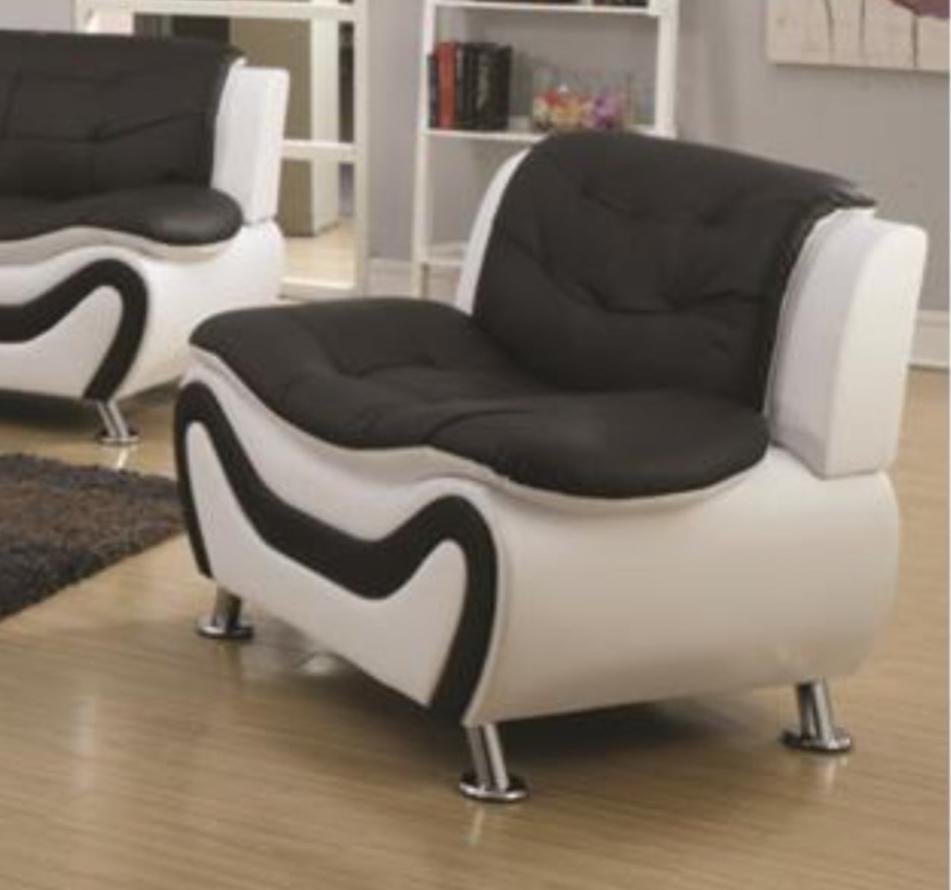 "AUCKLAND" White + Black, Sofa, Love Seat or Chair, Faux Leather, Chrome Legs