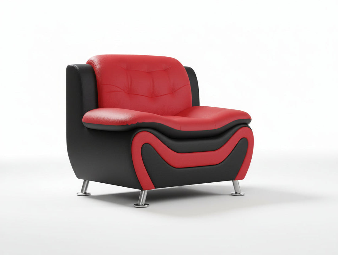 BOL "AUCKLAND" Armchair,  Red+ Black, Faux Leather, Chrome Legs