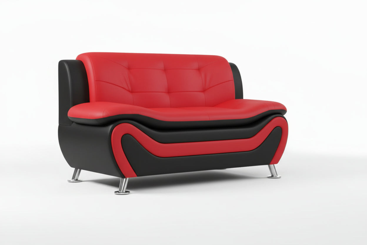 BOL "AUCKLAND" Loveseat,  Red+ Black, Faux Leather, Chrome Legs